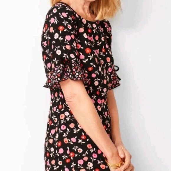 Talbots Midi Shift Dress Size 22W Floral Contrast Hem Ruffled Half Sleeves Bow - Picture 3 of 13
